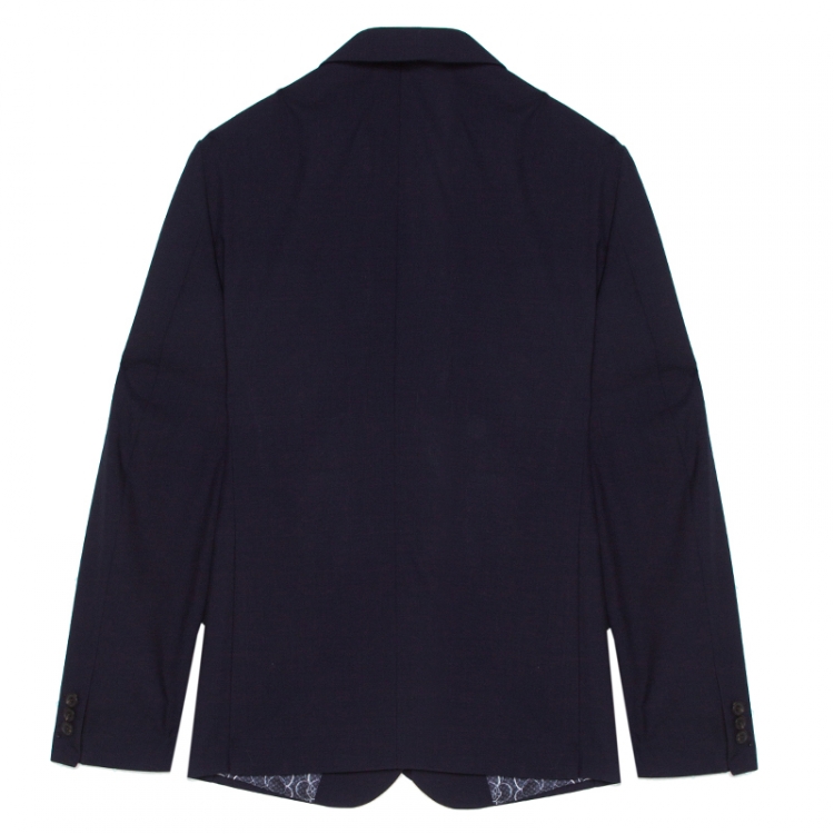 Pre Owned Louis Vuitton Uniforms Navy Blue Wool Slim Blazer XS
