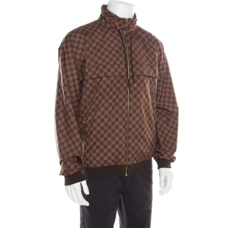 Pre Owned Louis Vuitton Brown Damier Reversible and Convertible Hooded Bomber Jacket XL