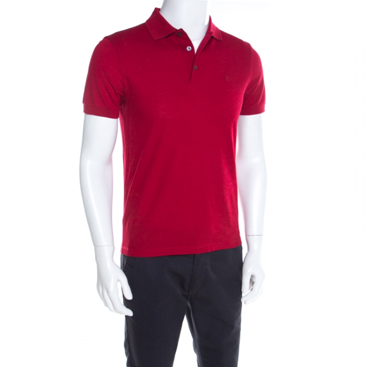 Louis Vuitton Red Cotton Honeycomb Knit Short Sleeve Polo T-Shirt
