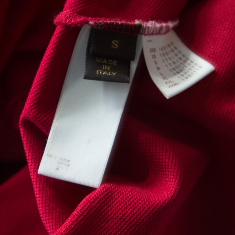 Pre Owned Louis Vuitton Red Cotton Honeycomb Knit Short Sleeve Polo T-Shirt S