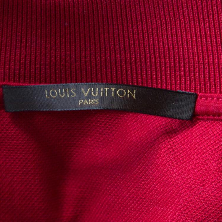 Pre Owned Louis Vuitton Red Cotton Honeycomb Knit Short Sleeve Polo T-Shirt S