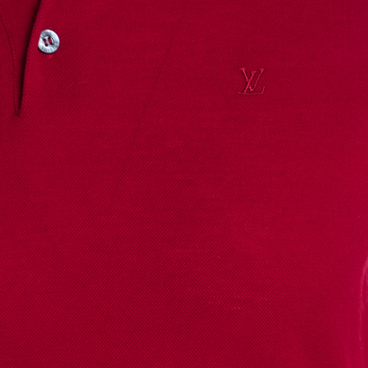Pre Owned Louis Vuitton Red Cotton Honeycomb Knit Short Sleeve Polo T-Shirt S