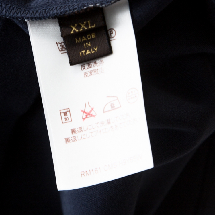 مملوكة مسبقًا Louis Vuitton Dark Blue Cotton Logo Embroidered Striped Sleeve T Shirt XXL 