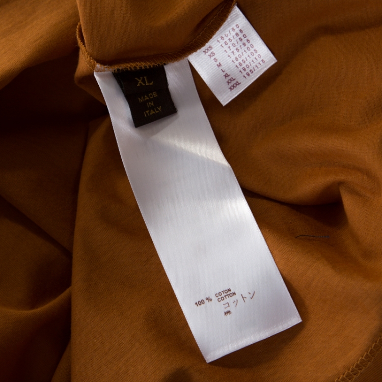 Pre Owned Louis Vuitton Tan Brown Logo Printed Cotton T Shirt XL 