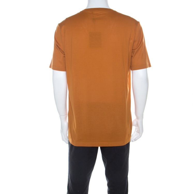Pre Owned Louis Vuitton Tan Brown Logo Printed Cotton T Shirt XL 