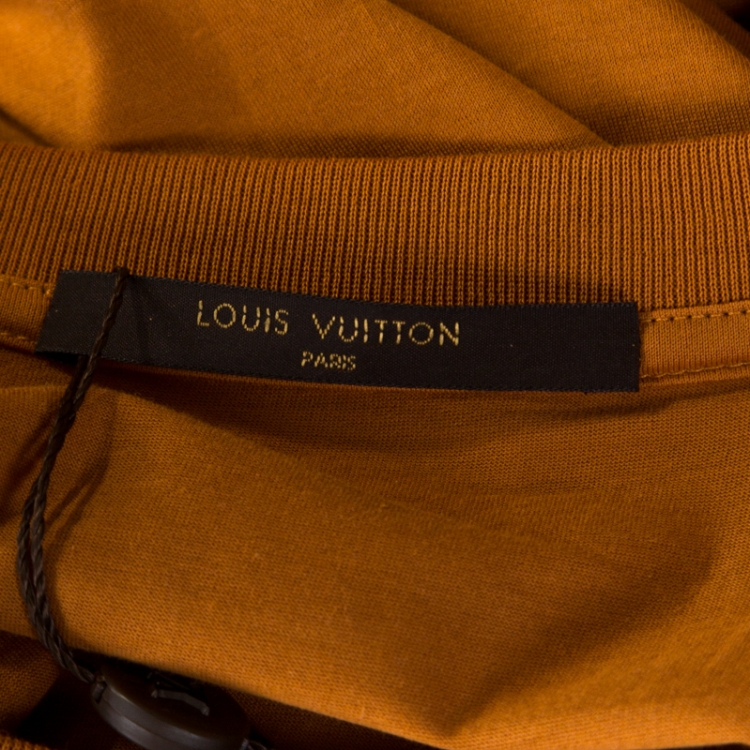 Pre Owned Louis Vuitton Tan Brown Logo Printed Cotton T Shirt XL 