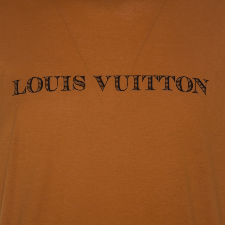 Pre Owned Louis Vuitton Tan Brown Logo Printed Cotton T Shirt XL 