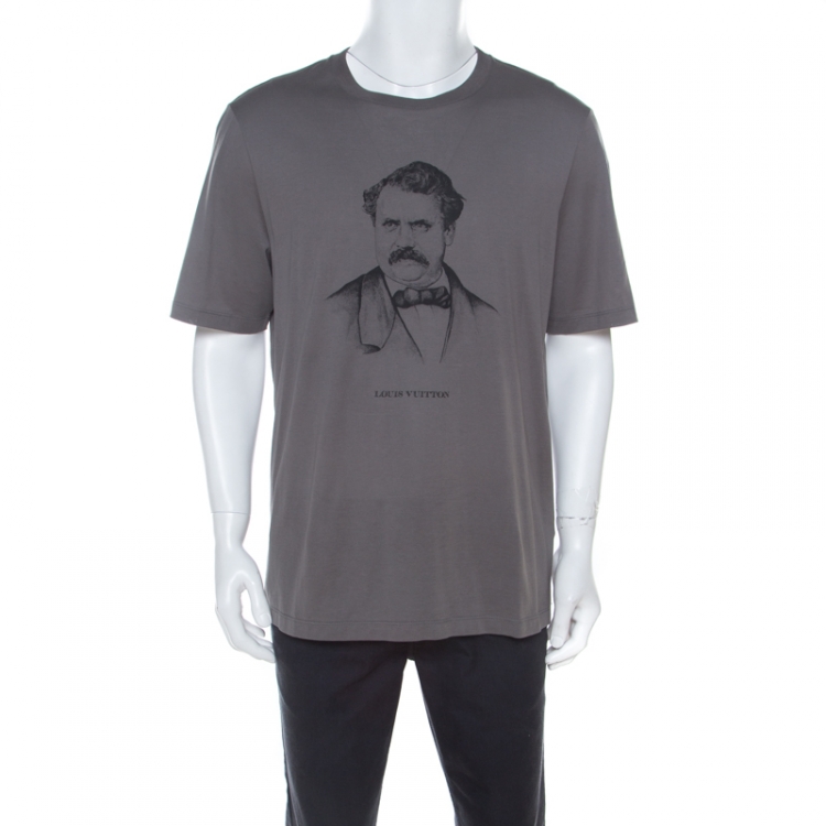 Louis Vuitton Men Gray T-Shirt 100% Cotton Short Sleeve Casual