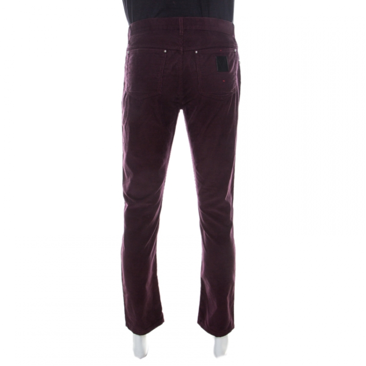 Pre Owned Louis Vuitton Burgundy Corduroy Slim Fit Pants L