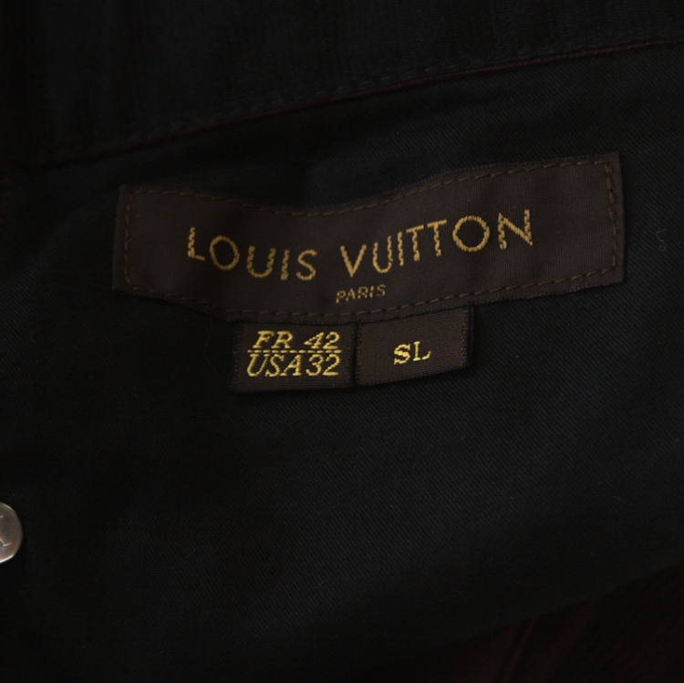 Pre Owned Louis Vuitton Burgundy Corduroy Slim Fit Pants L