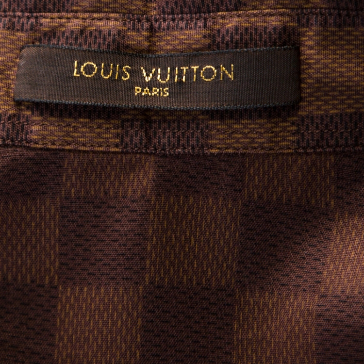 Pre Owned Louis Vuitton Brown Cotton Damier Ebene Button Front Shirt M 