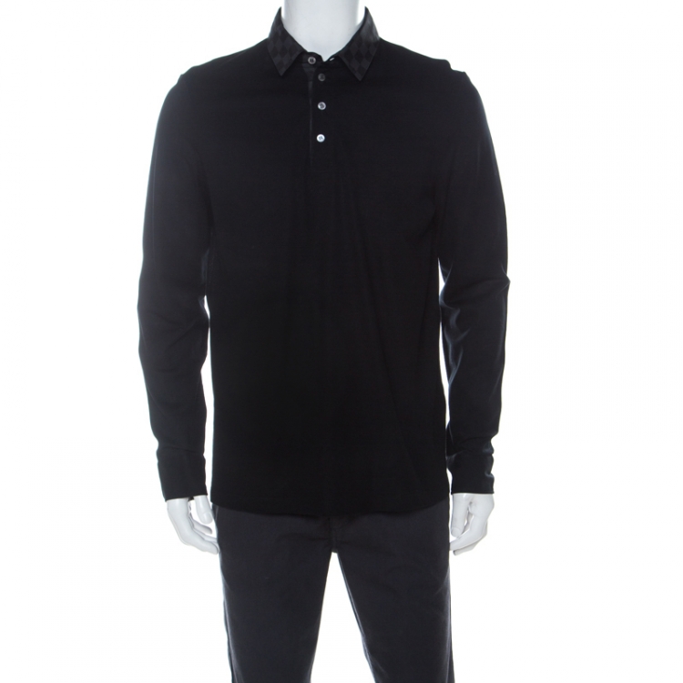 Louis Vuitton Black Cotton Pique Damier Collar Detail Polo T Shirt