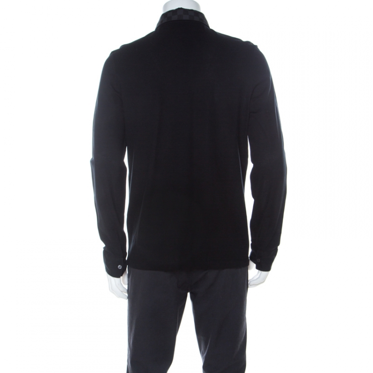 مملوكة مسبقًا Louis Vuitton Black Cotton Pique Damier Collar Detail Polo T Shirt L