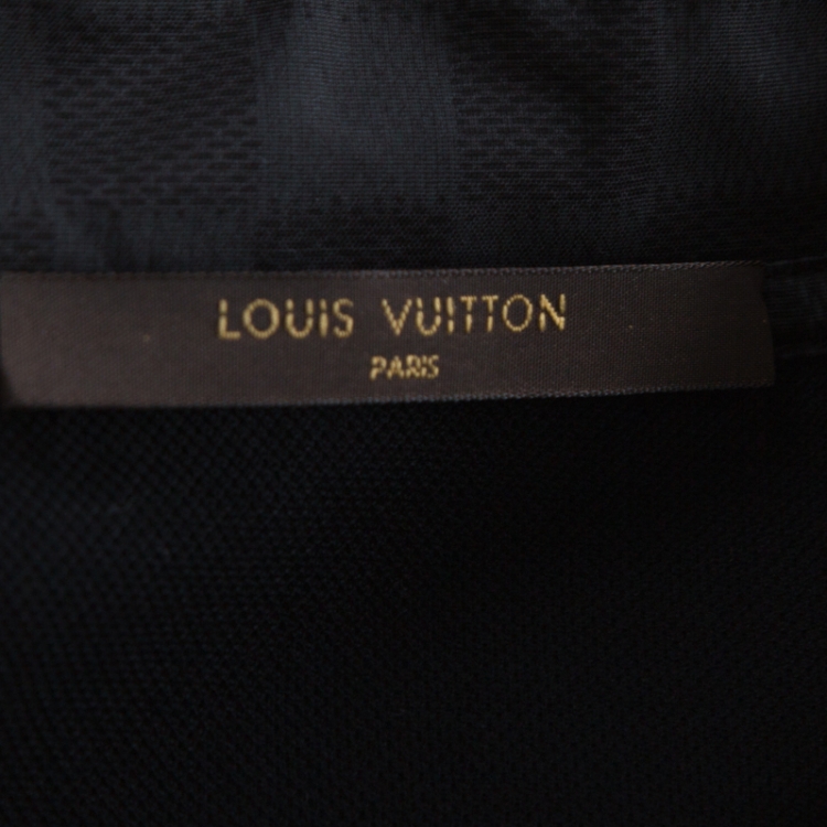 مملوكة مسبقًا Louis Vuitton Black Cotton Pique Damier Collar Detail Polo T Shirt L