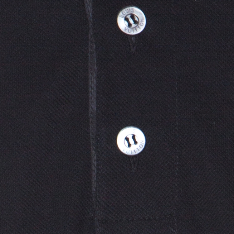مملوكة مسبقًا Louis Vuitton Black Cotton Pique Damier Collar Detail Polo T Shirt L