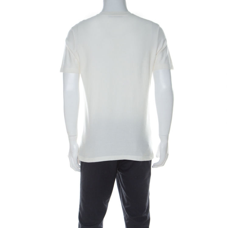 Pre Owned Louis Vuitton Off White Cotton Logo Print Round Neck T-shirt M
