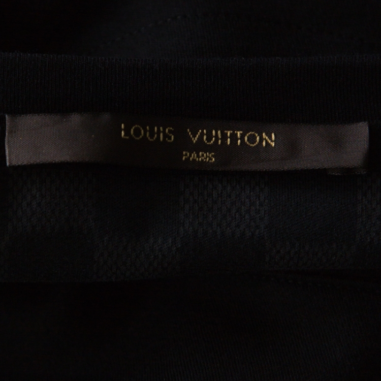 Pre Owned Louis Vuitton Black Cotton Damier Ebene Pocket Patch T Shirt XL