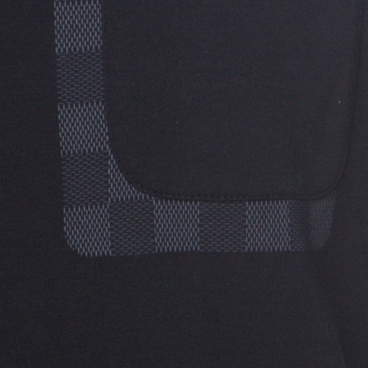 Pre Owned Louis Vuitton Black Cotton Damier Ebene Pocket Patch T Shirt XL