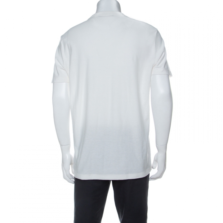 Pre Owned Louis Vuitton Off White Cotton Jacquard Velour Spaceman Motif T-Shirt M