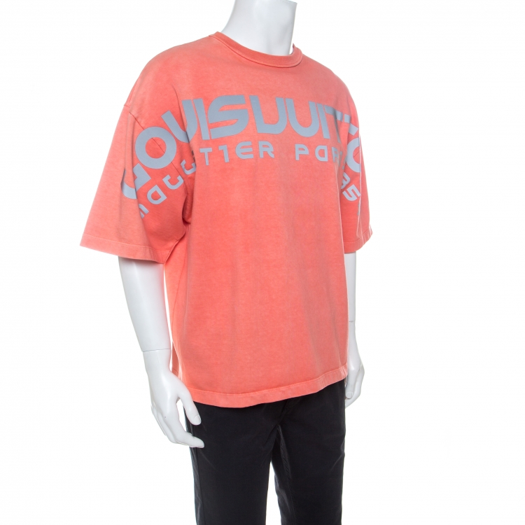 Louis Vuitton Peach Cotton Reflective Logo Oversized T-Shirt XS