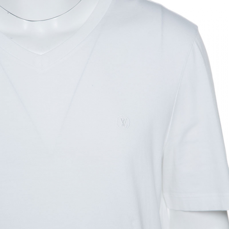 Pre Owned Louis Vuitton White Cotton Classic V Neck T-Shirt XXL