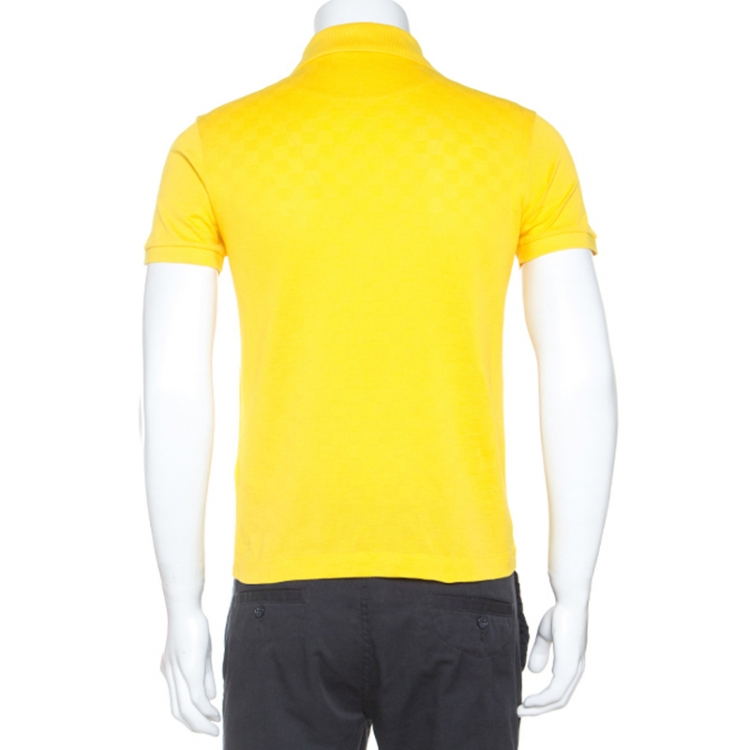 Pre Owned Louis Vuitton Yellow Patterned Cotton Knit Polo T-shirt XS