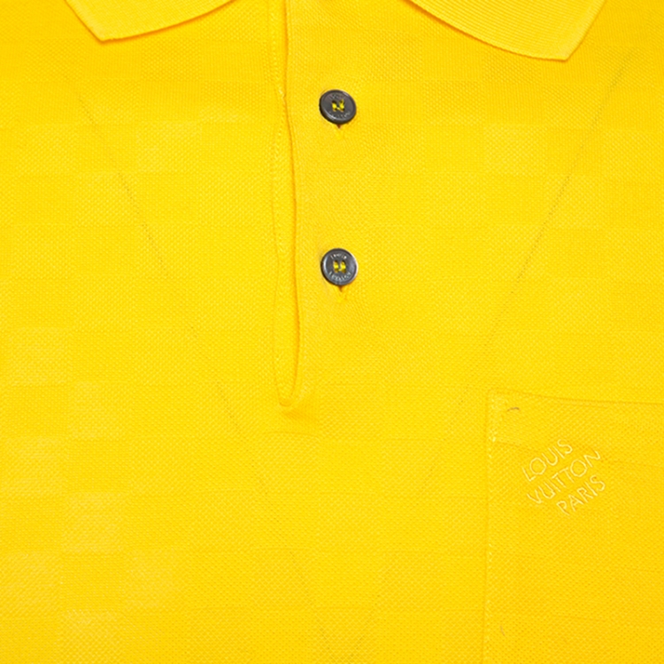 Pre Owned Louis Vuitton Yellow Patterned Cotton Knit Polo T-shirt XS