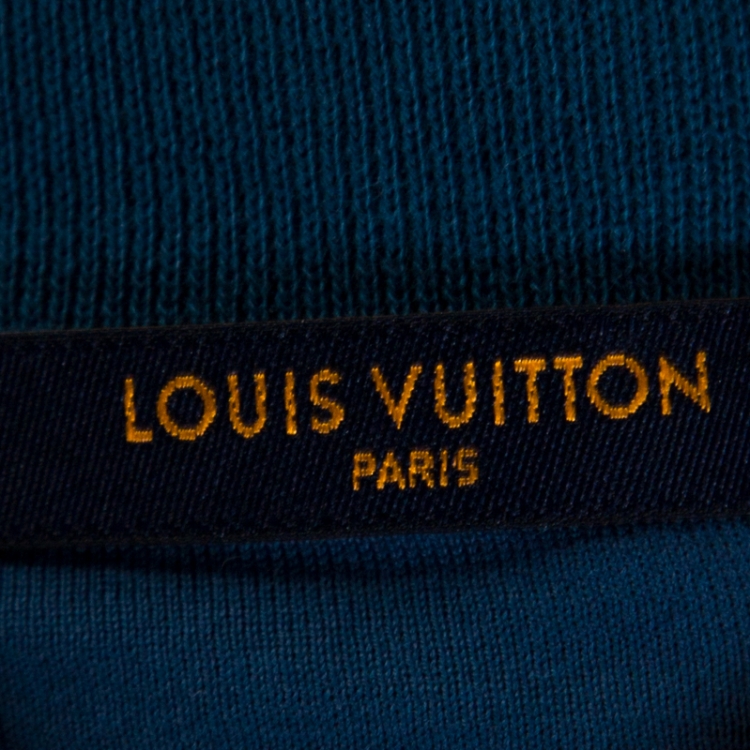 Pre Owned Louis Vuitton Blue Monogram Pattern Velvet Zip Front Jacket L
