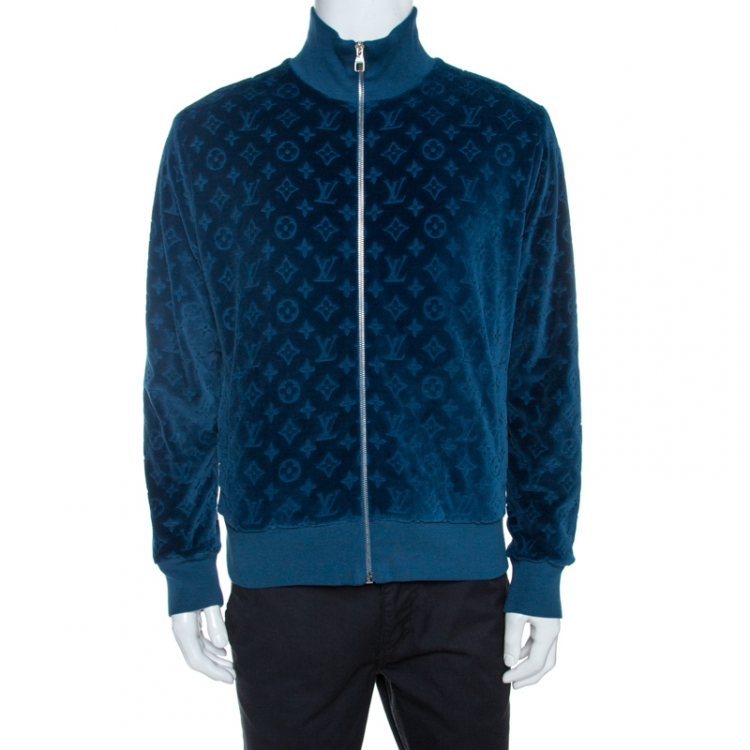 Vuitton Blue Monogram Velvet Zip Front Jacket L Louis | TLC