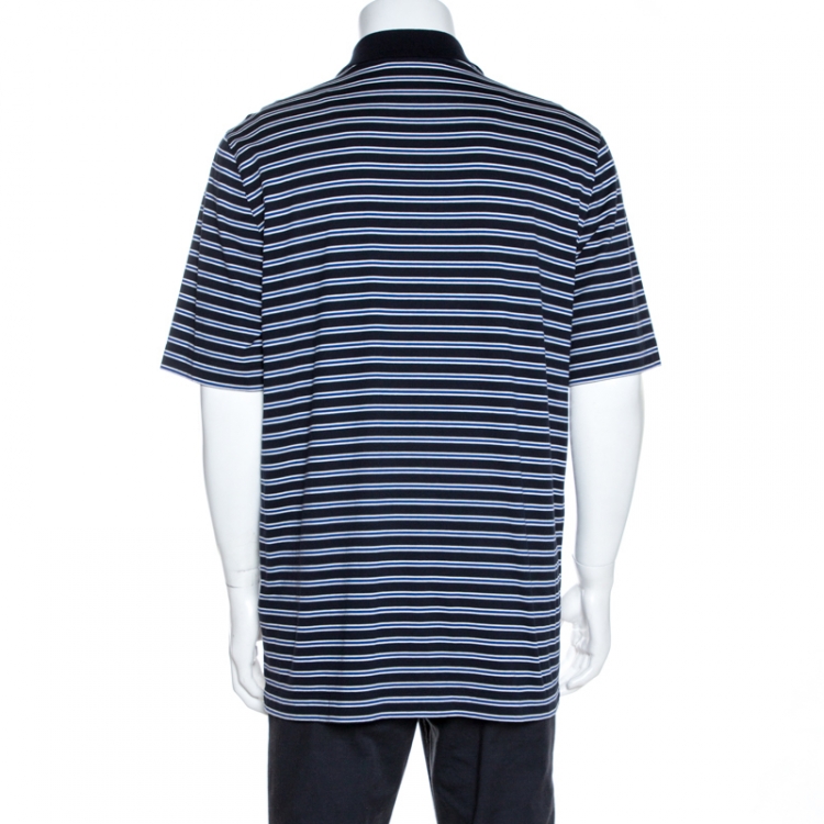 Pre Owned Louis Vuitton Dark Blue Striped Stretch Cotton Polo T-Shirt XXL