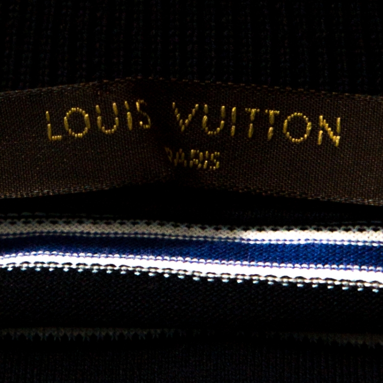 Pre Owned Louis Vuitton Dark Blue Striped Stretch Cotton Polo T-Shirt XXL