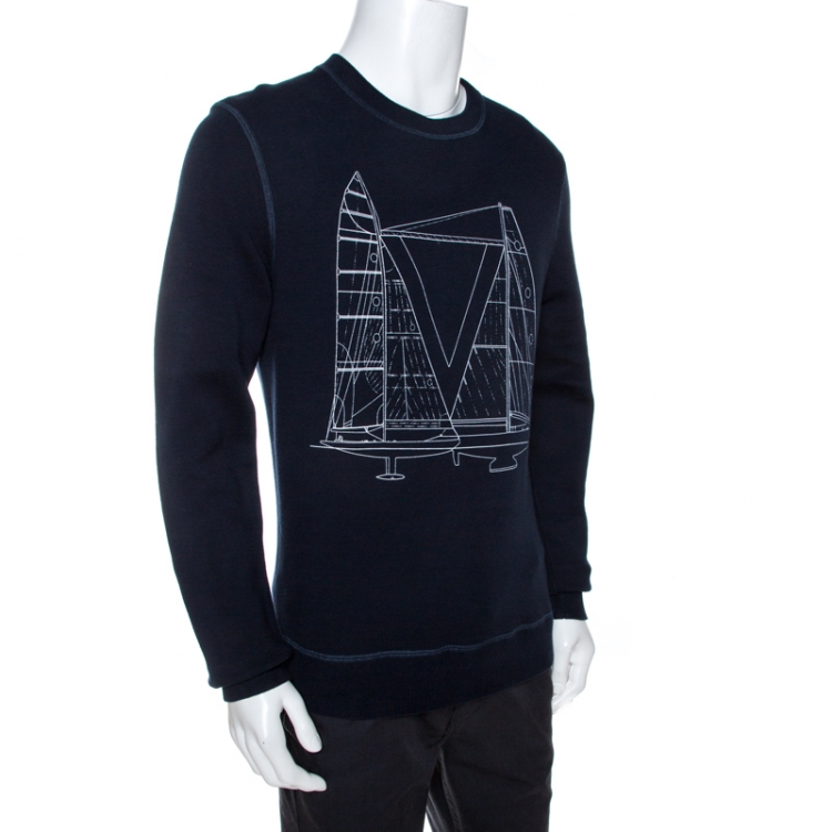 Louis Vuitton Navy Blue Sailboat Print Cotton Sweatshirt M Louis