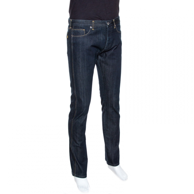 Pre Owned Louis Vuitton Dark Blue Denim Straight Leg Jeans L
