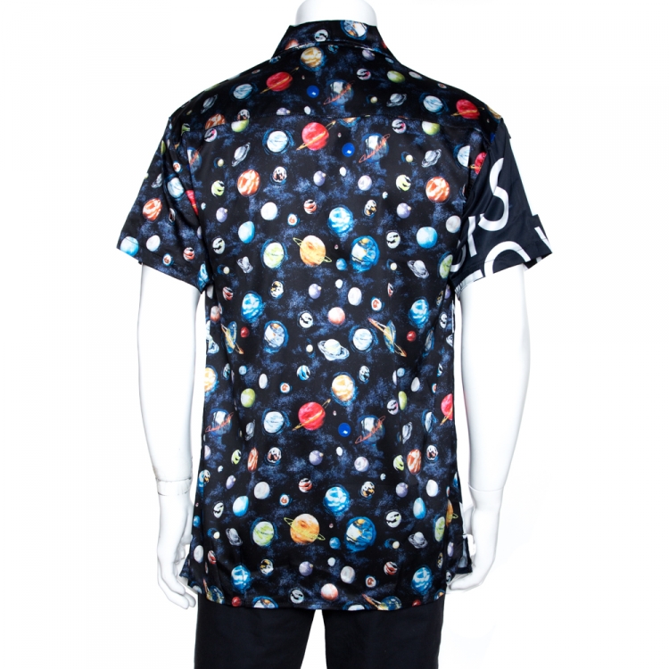 مملوكة مسبقًا Louis Vuitton Navy Blue Split Hawaiian Galaxy Print Silk Shirt XL