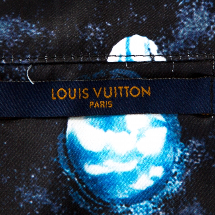 مملوكة مسبقًا Louis Vuitton Navy Blue Split Hawaiian Galaxy Print Silk Shirt XL