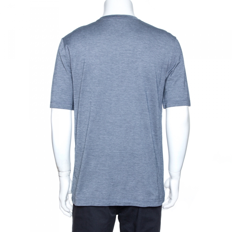 Pre Owned Louis Vuitton Pale Blue Patched Cotton Stitch Detail T-Shirt L