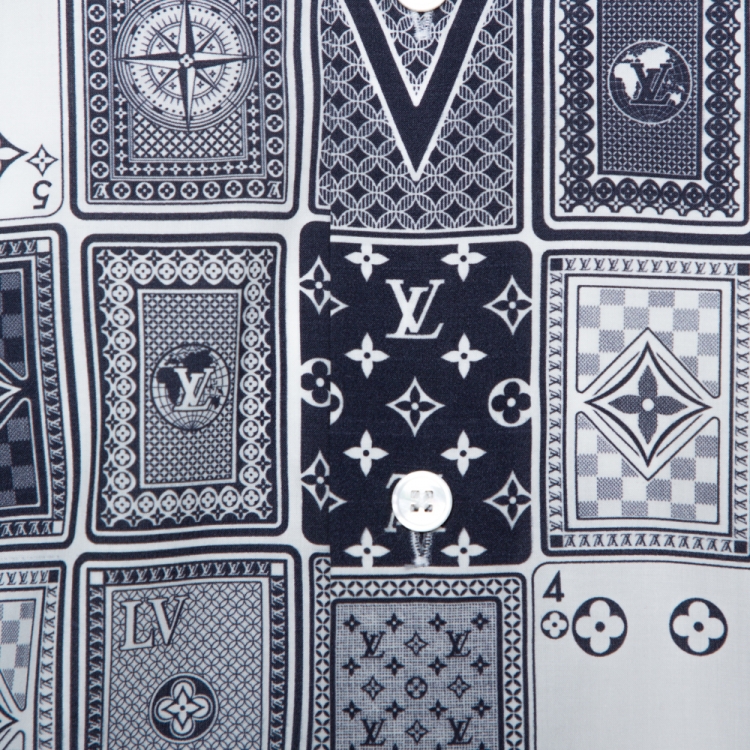 Pre Owned Louis Vuitton Navy Blue LV Cards Print Cotton Regular Fit Shirt L