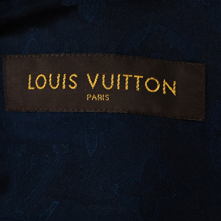 Pre Owned Louis Vuitton x Supreme Navy Blue Monogram Jacquard Satin Pajama Shirt L