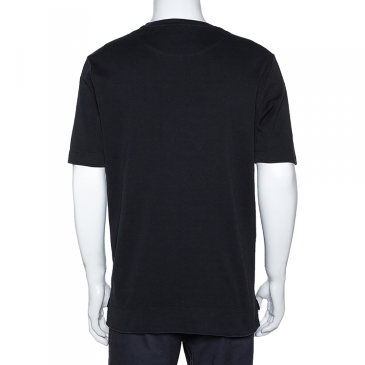 Pre Owned Louis Vuitton Black Cotton Damier Ebene Pocket Patch T Shirt XL