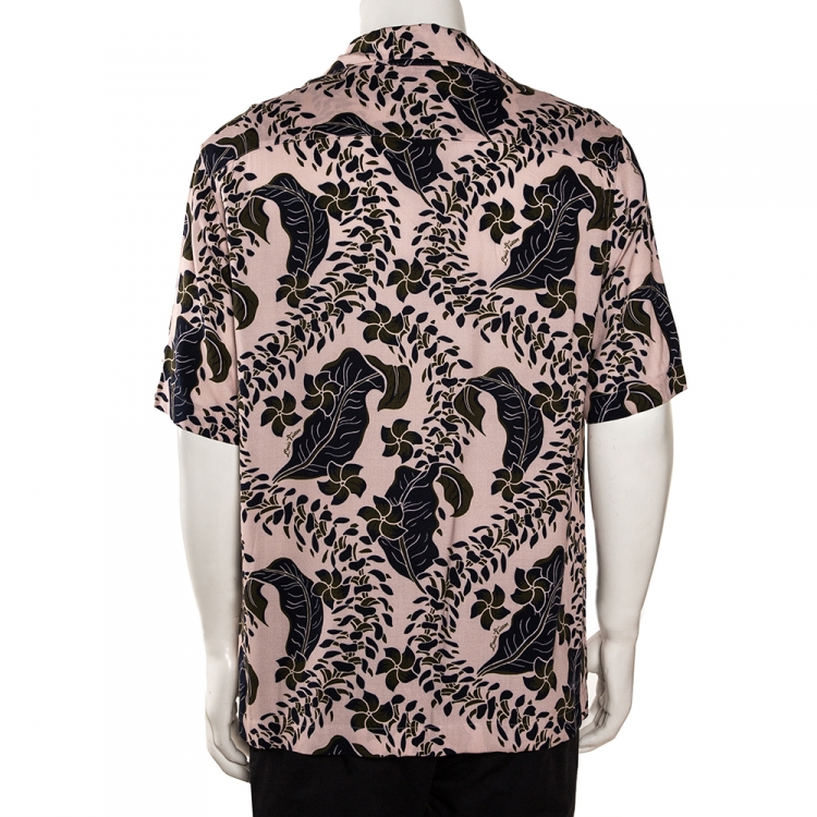 Pre Owned Louis Vuitton Pink Floral Printed Hawaiian Shirt L 