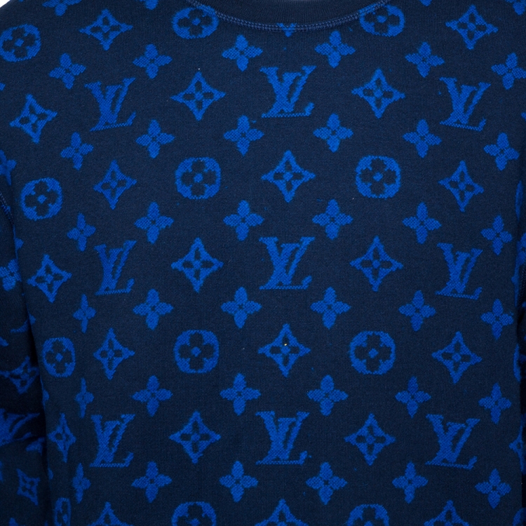Pre Owned Louis Vuitton Blue Monogram Jacquard Wool Blend Sweatshirt M