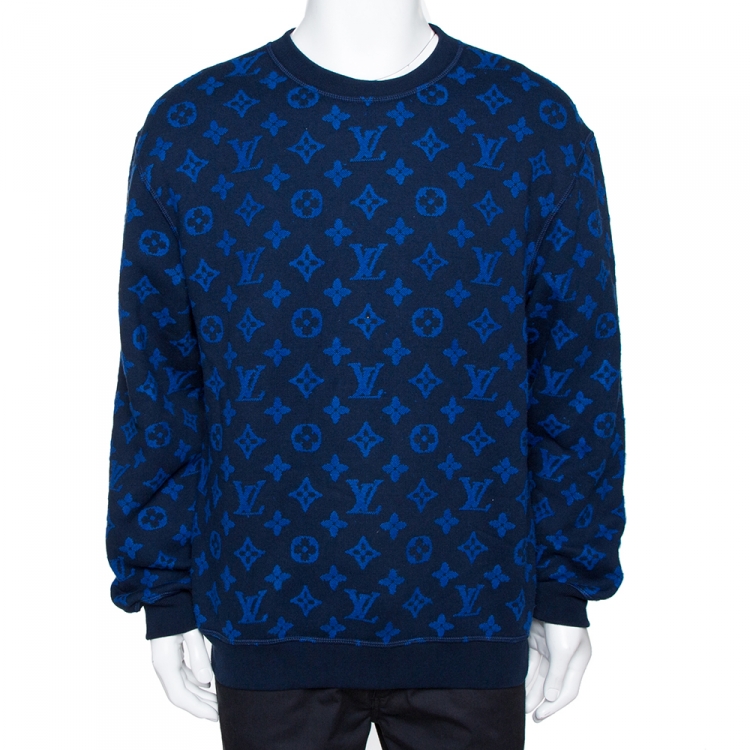 Louis Vuitton Blue Monogram Jacquard Wool Blend Sweatshirt M Louis Vuitton