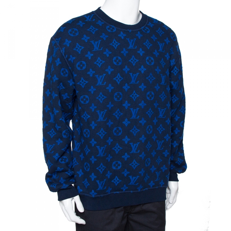 Louis Vuitton Blue Monogram Jacquard Wool Blend Sweatshirt M Louis