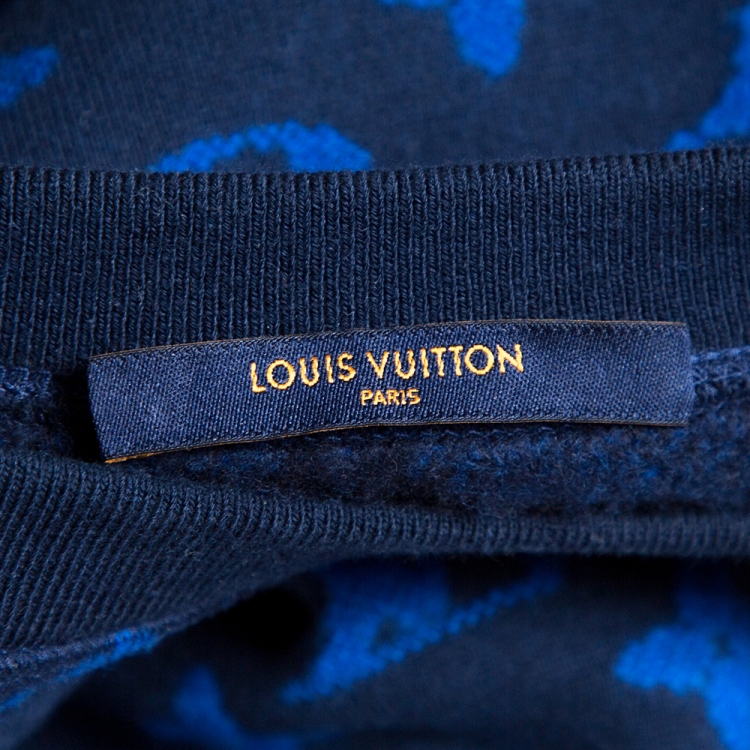 Pre Owned Louis Vuitton Blue Monogram Jacquard Wool Blend Sweatshirt M