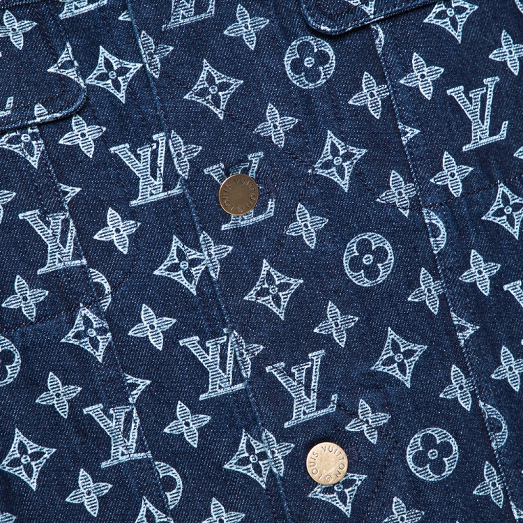 مملوكة مسبقًا Louis Vuitton Navy Blue Monogram Print Denim Jacket XXL