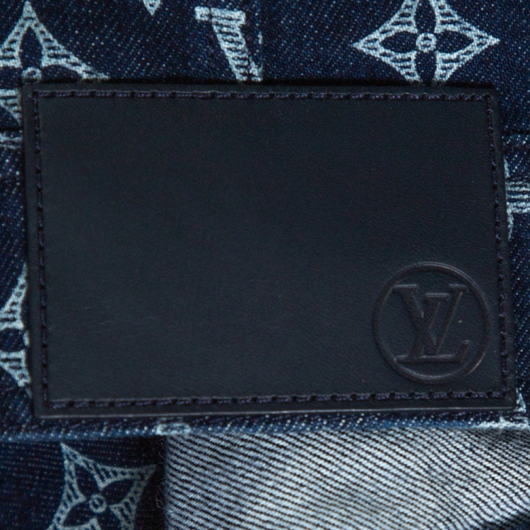 مملوكة مسبقًا Louis Vuitton Navy Blue Monogram Print Denim Jacket XXL