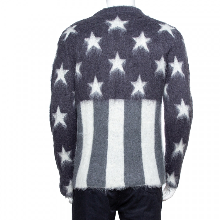 Pre Owned Louis Vuitton Grey USA Flag Mohair Jacquard Crew Neck Sweater M