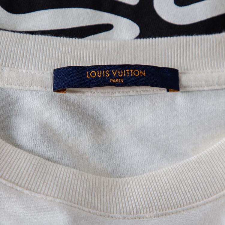 Pre Owned Louis Vuitton Cream Cotton Smoke Logo Printed Crewneck T-Shirt M