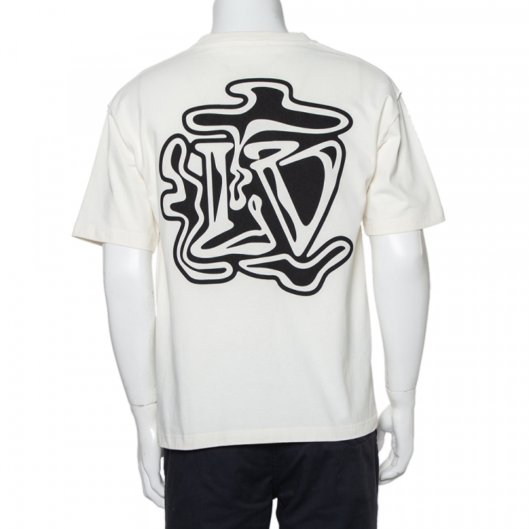 Pre Owned Louis Vuitton Cream Cotton Smoke Logo Printed Crewneck T-Shirt M