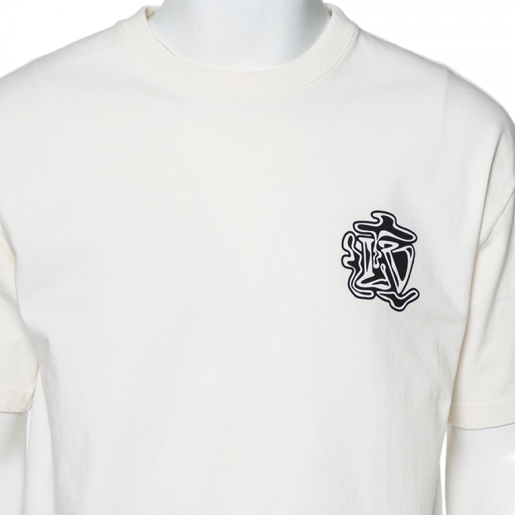 Pre Owned Louis Vuitton Cream Cotton Smoke Logo Printed Crewneck T-Shirt M